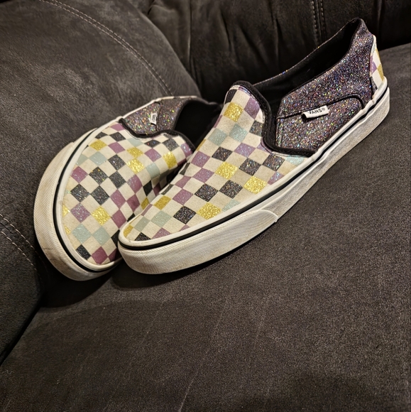 VANS Glittery bling Checkered Slip ons sz10 - Picture 4 of 9